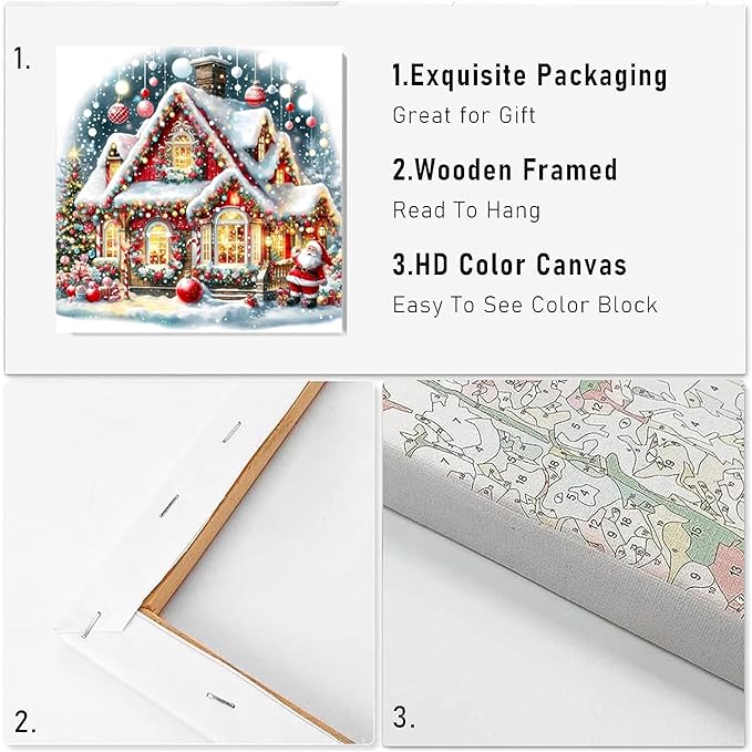 VIGEGU Christmas House Paint by Numbers Kit for Adults with Framed,Paint by Number DIY Acrylic Adult Paint by Number Kits for Wall Decor 10x10in