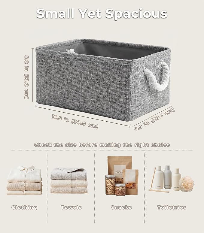 TheWarmHome Storage Bins for Shelves - 11.8x7.9x5.2 inch Grey Small Storage Baskets for Organizing, Fabric Storage Cubes Closet Organizer for Home Nursery Gift Decorative (Gray)