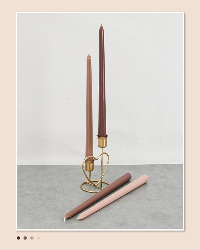Viyffo Brown Taper Candles 4 Pack Unscented 12 Inch Tapered Candle Sticks 8 Hours Burn Time Smokeless, Household, Wedding, Party, and Home Décor Candlesticks