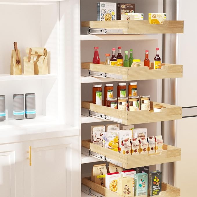 Sikarou Wood Pull Out Cabinet Organizer 20" W x 21" D, Heavy-Duty Sliding Drawers for Inside Cabinets Storage and Organization for Kitchen, Pantry, Bathroom