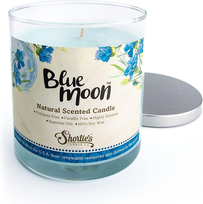 Blue Moon Scented Natural Soy Candle, Essential Fragrance Oils, 100% Soy, Phthalate & Paraben Free, Clean Burning, 9 Oz.