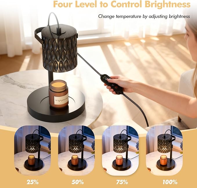 Candle Warmer Lamp with Adjustable Height & Timer - 4-Level Dimmable Wax Warmer for Jar Candles, Includes 2 Bulbs, Elegant Home Decor Gift