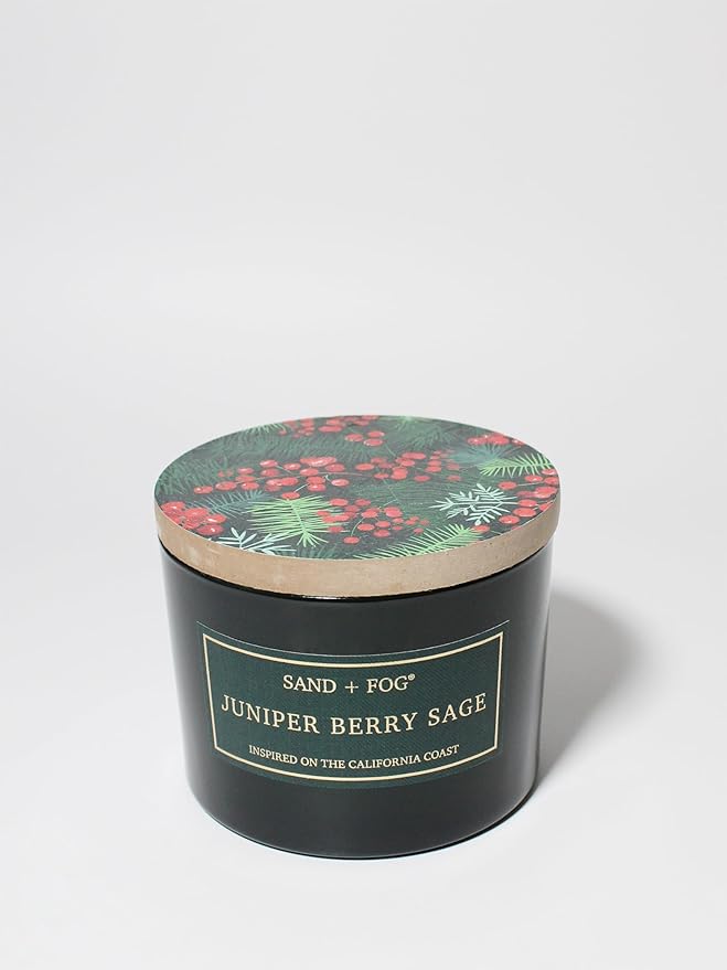Sand + Fog Scented Candle - Juniper Berry Sage – Additional Scents and Sizes – 100% Cotton Lead-Free Wick - Luxury Air Freshening Jar Candles - Perfect Home Decor – 12oz