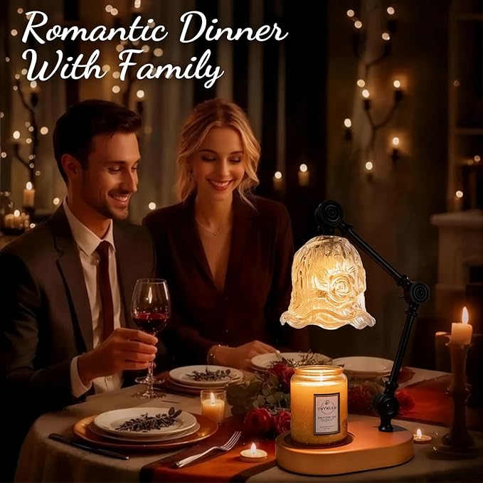 Candle Warmer Lamp, Dimmable Wax Melting Warmer with Adjustable Height, Bedroom Living Room Home Decor, Birthday Relaxation Gifts for Women (Transparent, Flower)