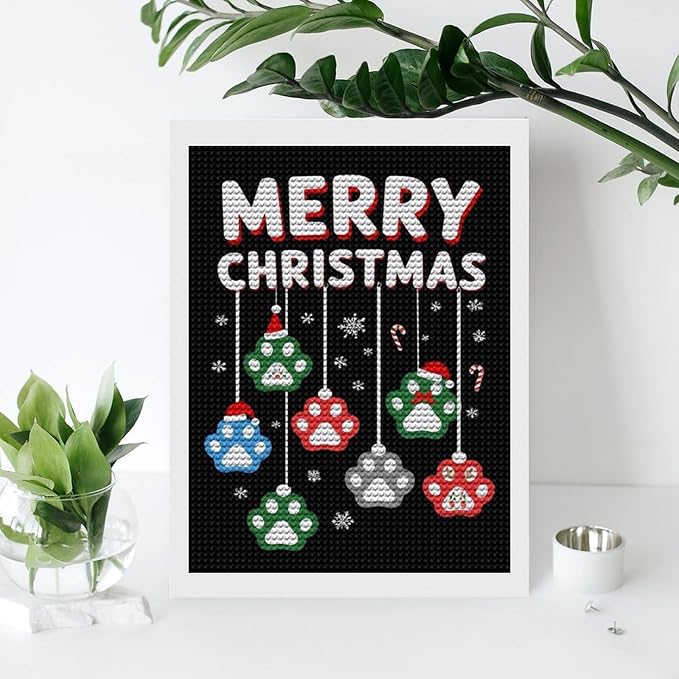 AIVKIEJK Diamond Painting Kits for Adults - Merry Christmas Paw Painting DIY 5D Full Drill Diamond Dots Paintings with Diamonds Gem Art and Crafts Home Decor 12"x16"