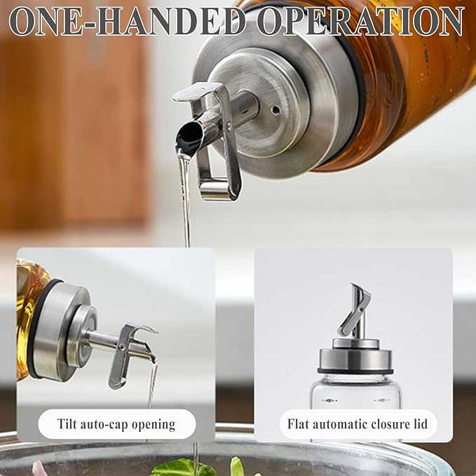 Olive Oil Dispenser Bottle,Oil Dispenser For Kitchen,Bottles For Kitchen,17 Oz Automatic Opening And Closing Leak Proof Glass Dispenser