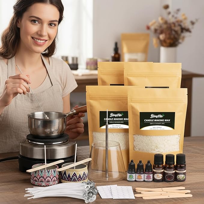 Blingfun Candle Making Kit for Beginners, Soy Wax Candle Making Supplies with Natural Soy Wax, Essential Oils, Candle Dye & Candle Wicks, DIY Home Craft Gift for Adults & Women