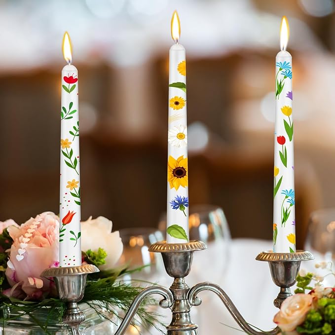 MTLEE 54 Pcs DIY Candle Painting Kit Include White Candles Colorful Acrylic Paint Strips and Paintbrushes for Crafts Making Wedding Birthday Party Centerpiece (Taper)