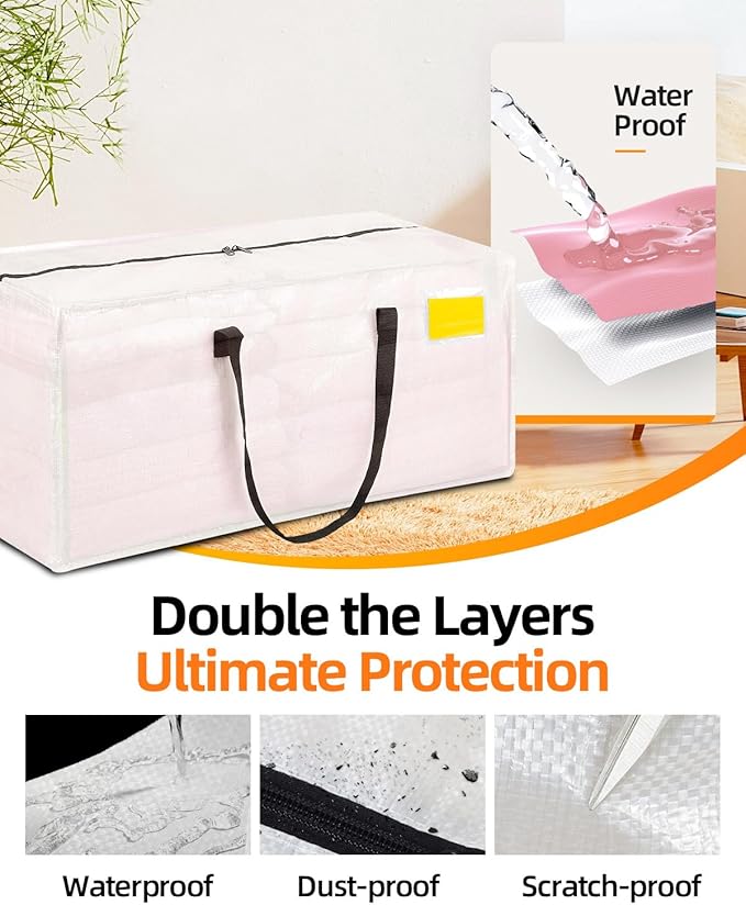 6 Pack Extra Large Moving Bags, Heavy Duty Packing Bags with Zippers and Handles for Space Saving, Clothes Storage, College Essentials, Travel, Clear