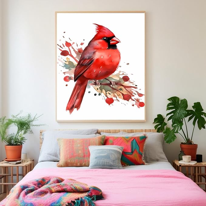 GUAIEUW Proud Red Bird Diamond Painting Kit for Adults, Full Round Diamond Cardinal Bird 5D Diamond Painting DIY Art Crafts for Winter Home Wall Decor Holiday Gift 16x24 Inch