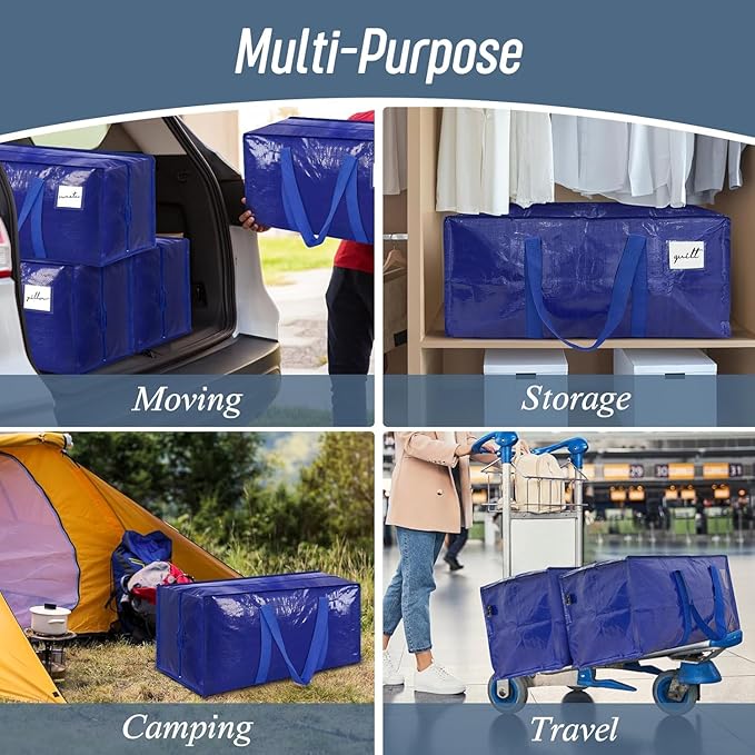 Extra Large Moving Bags with Zippers & Carrying Handles, Heavy-Duty Storage Tote Moving Boxes for Space Saving (4)