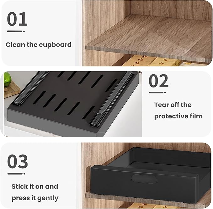 21'' Deep Pull Out Cabinet Organizer, 10'' Wide Sturdy Pull Out Drawers for Face Frame or Frameless Cabinets Adhesive, Slide Out Shelves for Pantry,Kitchen, Bathroom and Living Room
