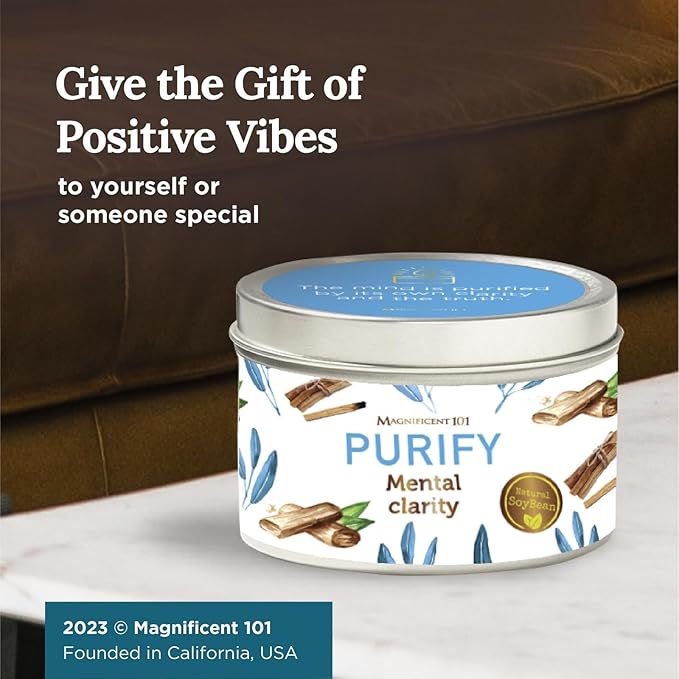 MAGNIFICENT 101 Sage Aromatherapy Candle for Meditation & Focus - 6 Oz Off-White Tin 35-Hour Burn - Soy Wax, Palo Santo, Lavender & Sandalwood - Candles for Purifying & Energy Cleansing