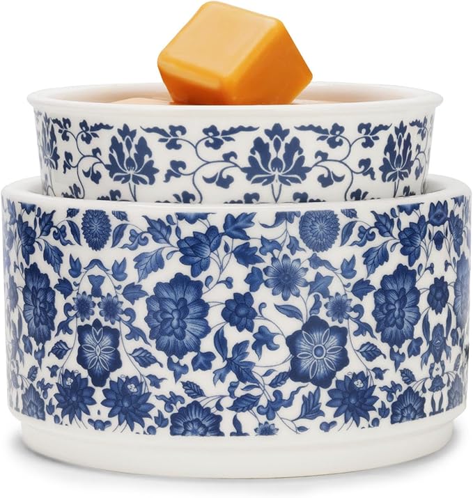 NAFANG Blue & White Porcelain Pattern Wax Melt Warmer,Ceramic 3-in-1 Electric Candle Wax Warmer for Scented Wax Melter Oil Burner for Home Office Bedroom Gift & Decor (with KD Iron Shelf)