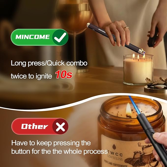 Candle Lighter Electric Rechargeable USB Plasma Arc Lighter with Safety Lock,Windproof Flameless Long Matches Lighters for Candle,Grill,BBQ,Camping