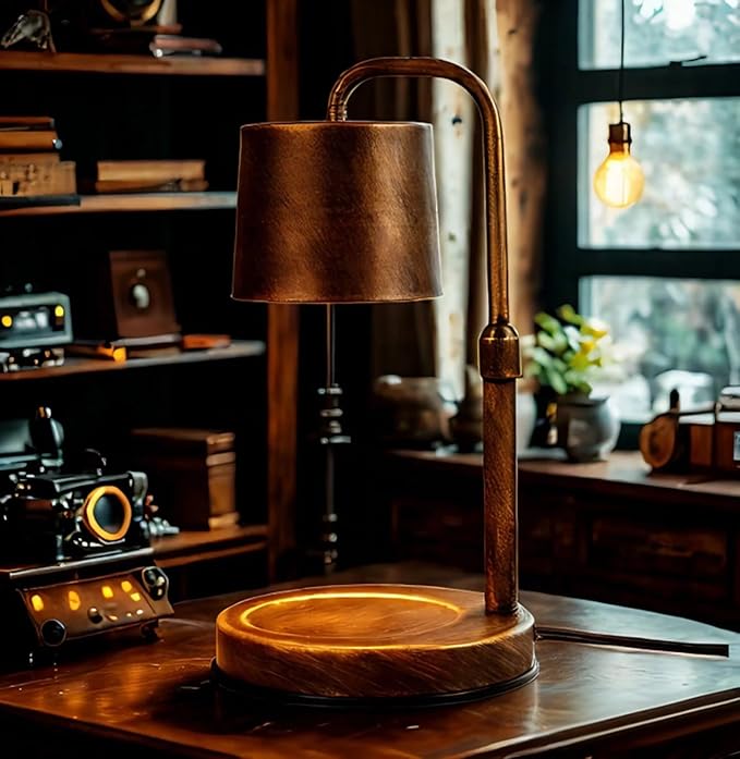 Vintage Industrial Candle Warmer Lamp for Home Decor - Height Adjustable with Dimmer, Dimmable Wax Melt Warmer Compatible with Yankee Candle Jars (Antique Bronze, 50W 2 Bulbs, 110V)