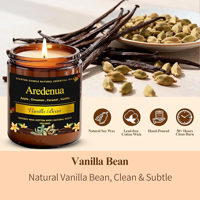 Vanilla Bean Odor Eliminating Candles | Vanilla Bean Scented Soy Candle for Home, Air Freshening & Cozy Vanilla Scent, Relaxing Home Scented Candles, Cozy Winter Candle Gift for Women & Men