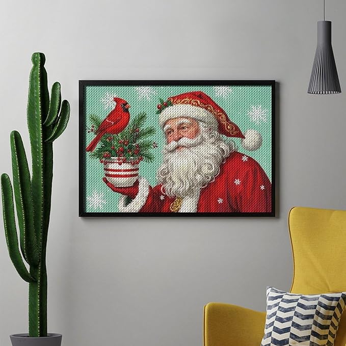 Diamond Painting Kits for Adults - Santa Claus & Red Bird Reindeer Christmas Berry Pine Cone Painting DIY 5D Full Drill Diamond Dots Paintings with Diamonds Gem Art And Crafts Home Decor 8"x12"