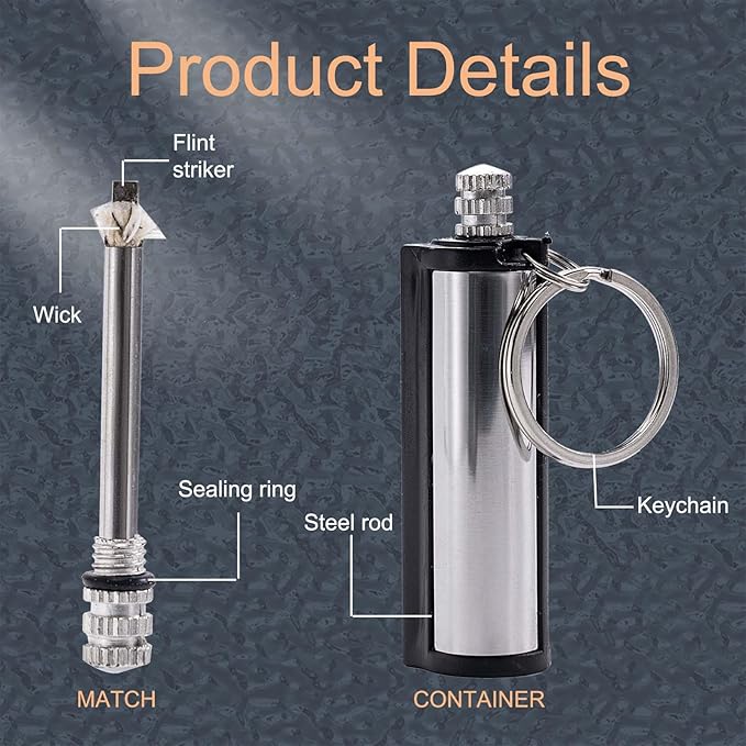 5-Pack Permanent Match Lighter - Waterproof Keychain Survival Tool for Camping, Candles & Emergency