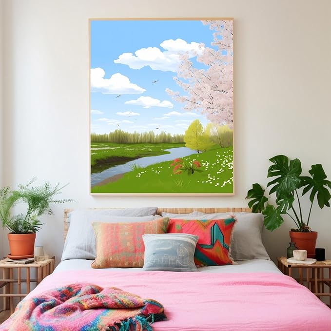 GUAIEUW Spring Grass Growing Diamond Painting Kit 5D Season Themed Diamond Painting - by Number Full Round DIY Art Painting Kit for Adults, Warm Room Decor Personalised Gift 16x24 Inch