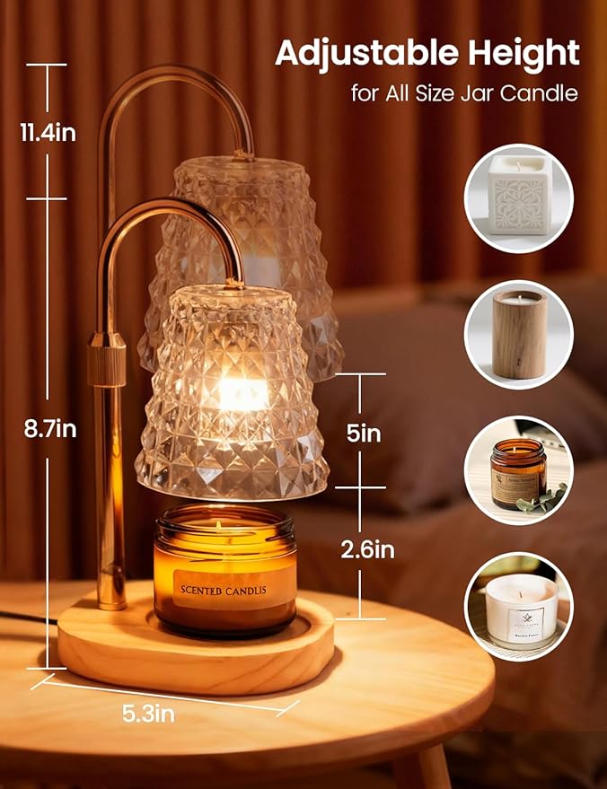 Candle Warmer Lamp with Timer Dimmable Candle Warmer Birthday Gifts for Women Mom Sister, House Warming Gifts New Home Room Decor, Height Adjustable Wax Melts Warmer for Jar Candles