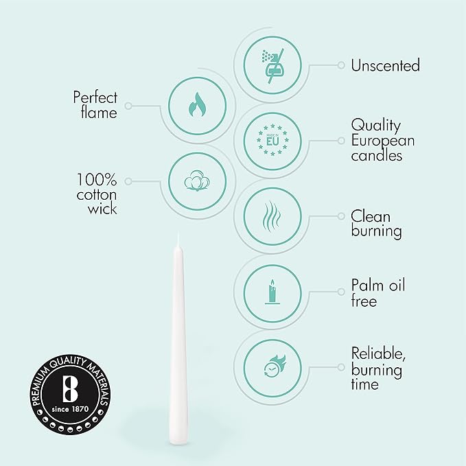 BOLSIUS 60 Count Household White Taper Candles - 10 Inches - Premium European Quality - 8 Hours Burn Time - Unscented Dripless and Smokeless Home Decor, Restaurant, Wedding, and Party Candlesticks