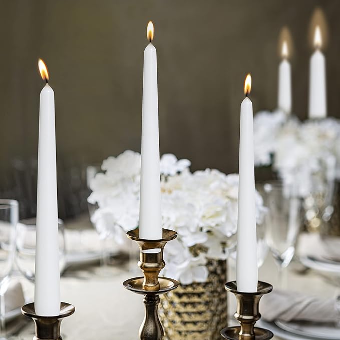 BOLSIUS White Taper Candles - 3 Packs = Total 90 Candles - 8 Hours - Premium European Quality - Consistent Smokeless Flame - Unscented Dripless Candlesticks