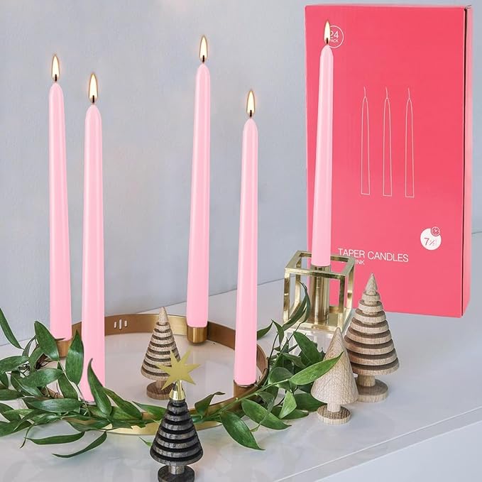 24-Pack 10 Inch Pink Taper Candles, Dripless & Unscented Decorative Candlesticks for Weddings, Romantic Dinners – Long-Burning for Centerpieces, Valentine's, Birthdays, Bridal Showers & Home Decor