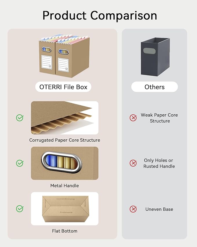 Oterri Cardboard File Organizer Box for Hanging File Folders Letter Size,File Box for Computer Desk,File Cabinet,Working Home,Office,Classroom (Mixed Colors, Letter Size - 8 Packs)