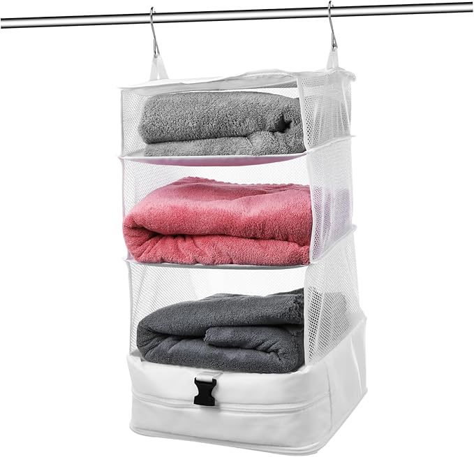 PartyKindom Hanging Packing Cube Organizer Portable Cloth Shelf Organizer for Travel Daily Use Compact Storage Bag with Hooks Buckles Ample Space for Clothes Accessories