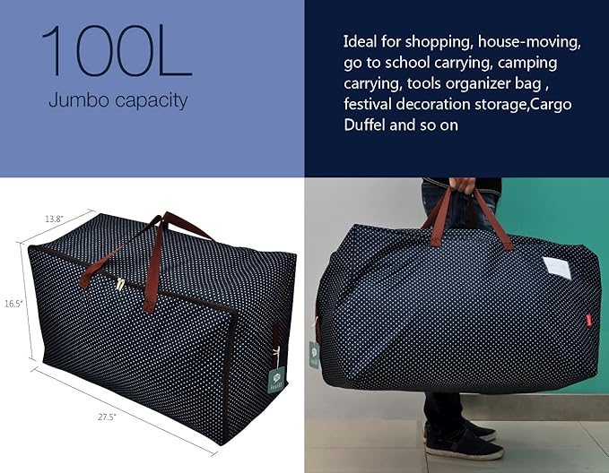 27.5 X 16.5 X 13.8", 3-Side Zip Open Storage Bag with Handles for Christmas Trees, Party Ornament Decorations Organizer Bags, Black Dots