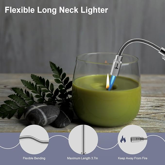 TONYFUL Butane Lighter Long Torch Lighter, Refillable Lighters with Visual Fuel Window, Adjustable Flame Windproof Lighter for Candle, Camping, Fireplace, BBQ(Fuel Not Included)