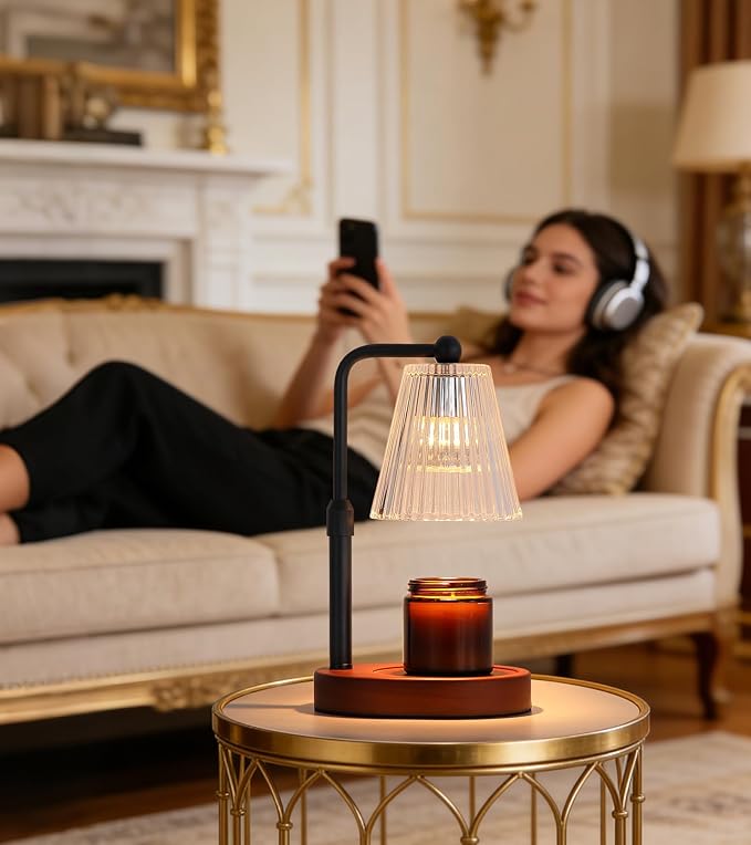 Candle Warmer Lamp with Timer Dimmable, Wooden Electric Wax Melt Warmer for Jar Candles,2 Bulbs, No Flame Candle Warmer Lamp Birthday Gifts for Women Mom,House Warming Gifts,Height Adjustable