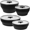 Anyday Onyx Collection 8-Piece Microwave Cookware Set | Glass Food Storage with Glass Lids | Plastic-Free Meal Prep | Microwave Steamer & Stackable Airtight Storage Container with Vented Lid