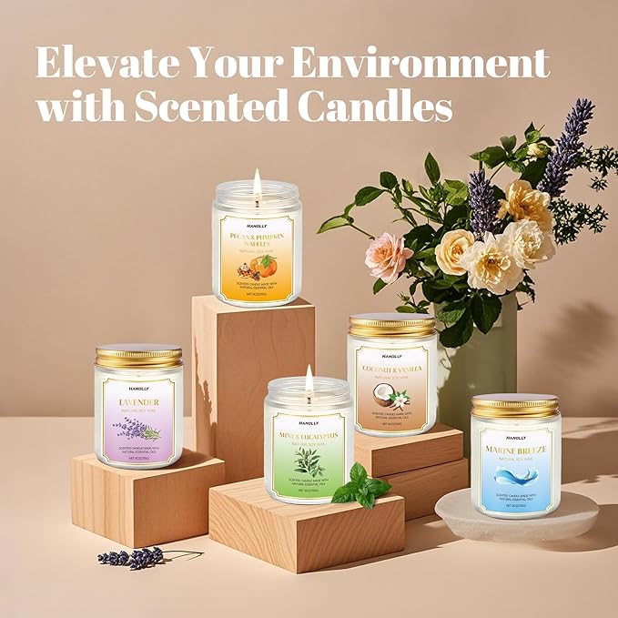 Marine Breeze Candle, 9 oz Scented Candles for Home Soy Candle Wax, Aromatherapy Candles for Women Men, Birthday Christmas Gifts, Perfect for Creating a Calming Ambiance