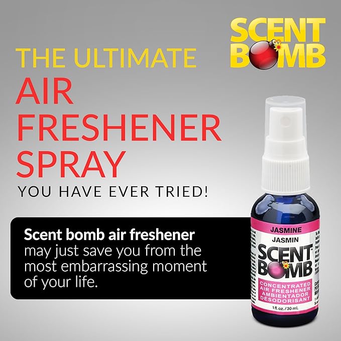 Scent Bomb Air Freshener Spray, Long-Lasting Odor Eliminator - Effective Deodorizer for Home & Car, Fresh Room Spray for Kitchen, Bathroom & Smell Neutralizer - 1 oz Pack of 4, Jasmine Scent