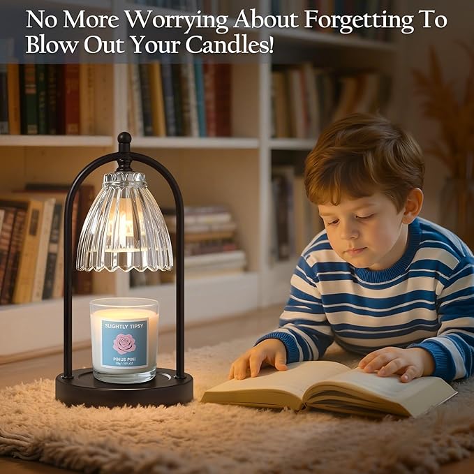 GyroVu Candle Warmer Lamp, Electric Candle Warmer with Timer & Dimmer with Vintage Glass Shade, Gifts for Mom Christmas Birthday Women, House Warming New Home Bedroom Decor