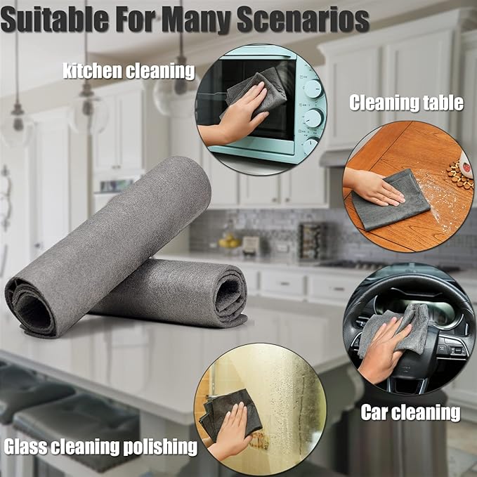 KTT Thickened Magic Cleaning Cloth,Reusable Microfiber Cleaning Cloth.Lint Free Cloth for Home,Window,Mirror Glass and Cars.(12" x 16",5 Pack)