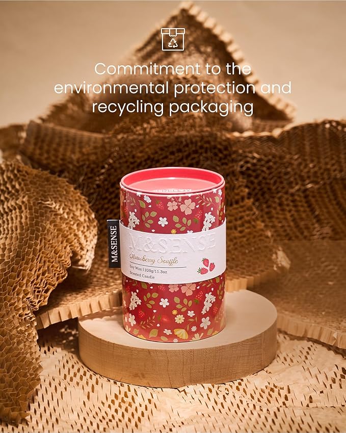 M&SENSE Spring Candle 11.3 oz,Strawberry Souffle Scented Candle,Non-Toxin Soy Wax for Home Scented, Floral Candles Gift for Women, Up to 70 Hours Burning Long-Lasting Fragrance