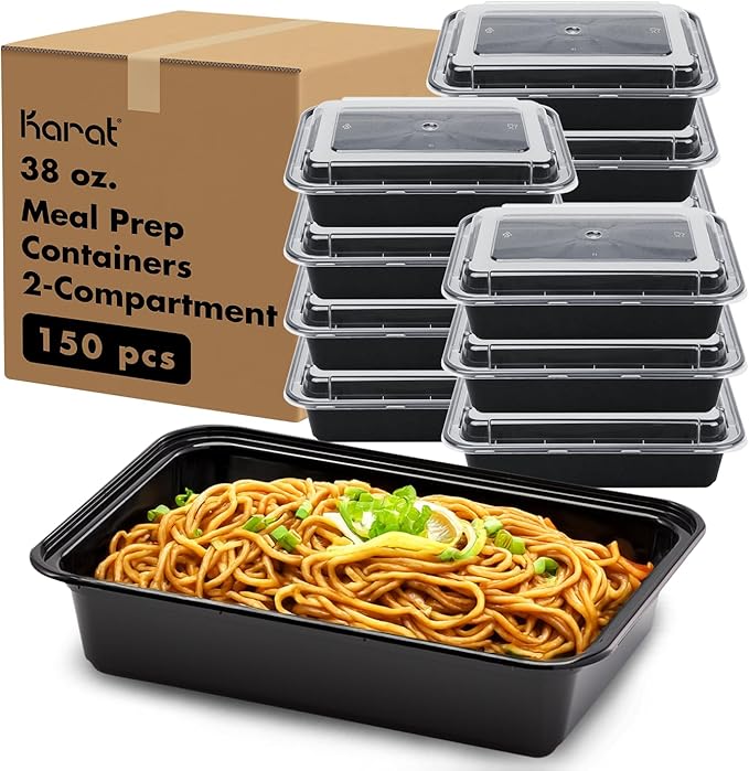 Karat Meal Prep Containers [38 oz - 150 ct] Reusable & Disposable Take Out Bowls with Lids - Microwave & Dishwasher Safe Bento Boxes
