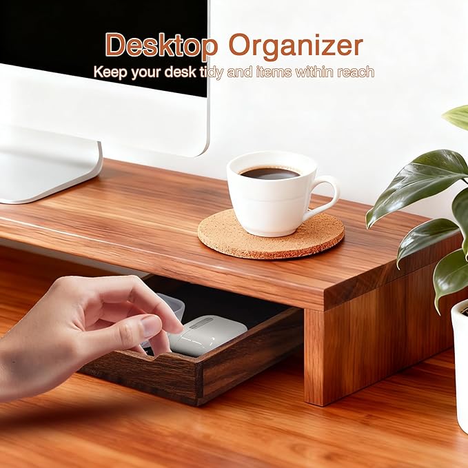 Desk Tray Organizer Drawer for Home Office, Desktop Accessories Walnut Desk Organizer Tray for Keys, Pen, Watch