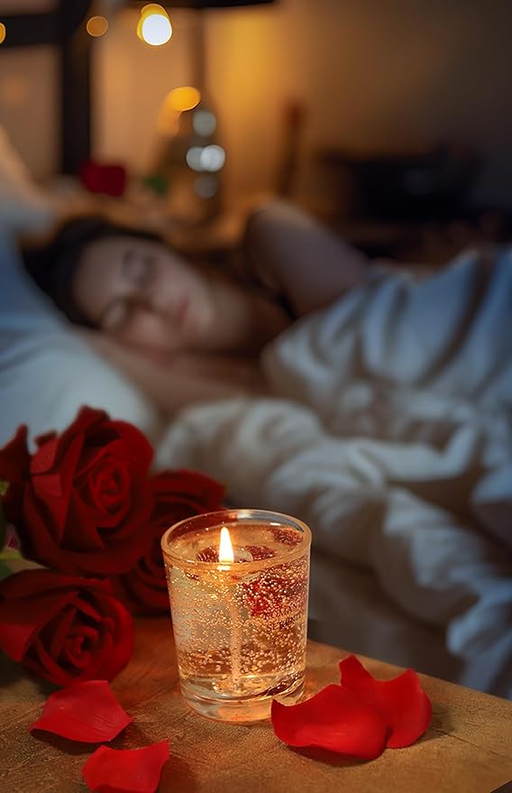 Gel Wax Candle,Sparkling Real Rose & Gold Flakes Candle in Glass Jar,Floral Scented,Smokeless Clean Burn,Glam Home Decor or Wedding,Bridesmaid Gift,Photo Prop,Self Love Healing (Floral)