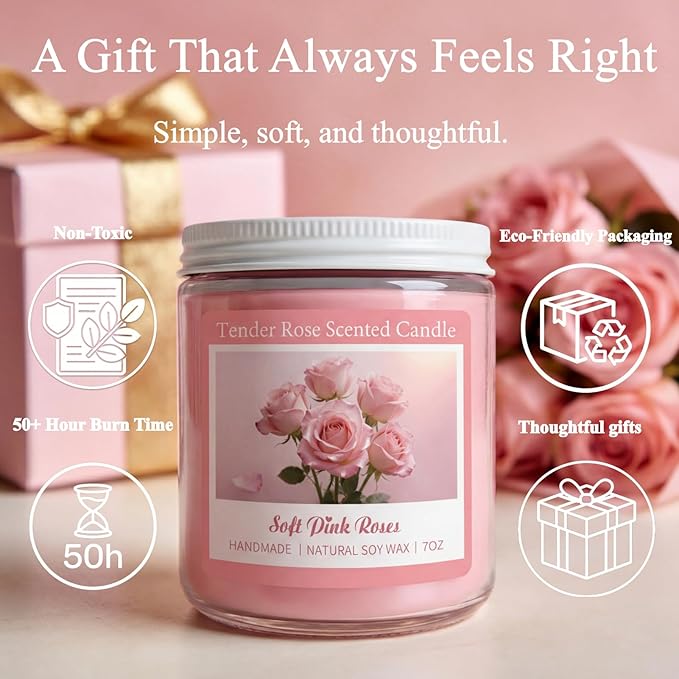 Homsolver Tender Rose Scented Candles, Natural Soy Candle Valentines Mothers Day Gifts for Mom Wife Her Girlfriend, Anniversary Birthday Gifts for Women, Novelty Jar Candle with 50+ Hours of Burn