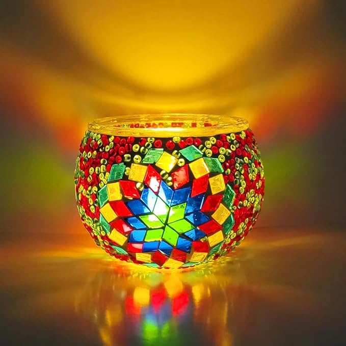 wpdash Turkish Mosaic DIY Candle Holder Kit Glass Decorative Tealight Holder for Gatherings & Kids' Bedroom | Make Your Own Mosaic Candle Holder | Adult Craft Kit