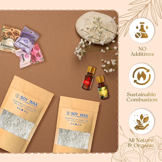 DIY Candle Making Kit with Wax Melter, Scented Candle Making Set with Candle Tattoo and Glass Jars, All-in-One Wax Melts Kit with Dried Flowers for Adults