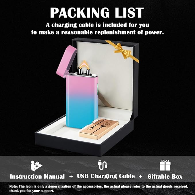 Arc Lighter Rechargeable USB C Electric Lighter Electronic Plasma Lighters Metal Chargeable Lighters with LED Dazzling Power Display Design for Outdoor, Camping, BBQ (PinkBlue)
