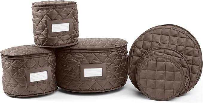 Covermates Keepsakes Dish Storage Set – Padded China & Dinnerware Storage Cases with Dividers, Cup & Stemware Storage, Quilted Polyester Protection, ID Window, Bronze
