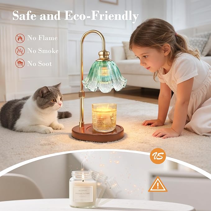 Candle Warmer Lamp with Timer: Birthday Gifts for Women, House Warming Gifts New Home Decor – Height Adjustable Candle Lamp for Mom, Anniversary - Walnut Solid Wood Base, with 2 Bulbs