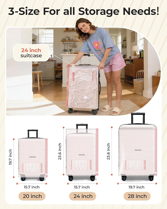 BAGSMART Vacuum Bags for Travel with Rechargeable Air Pump, Portable Space Saver Bags for Travel & Home, Vacuum Compression Seal Bag for Clothing, Blanket, 12 Pack Pink