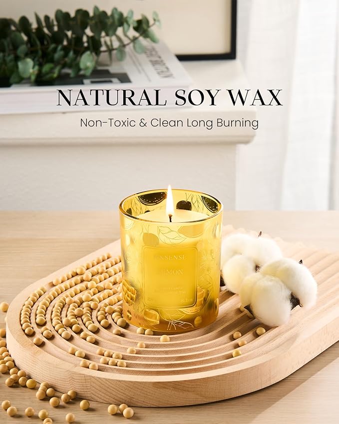 M&SENSE Lemon Vegan Soy Candles, Non Toxic 8.1oz 42-Hour Long Burning, Winter Aromatherapy Candle for Office Stress Relief, Housewarming New Year Gifts